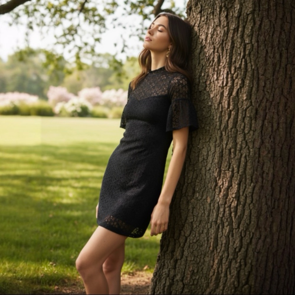 Nightcap Black Sheath Mini Dress with Flutter Sleeves by Anthropologie - Picture 4 of 12